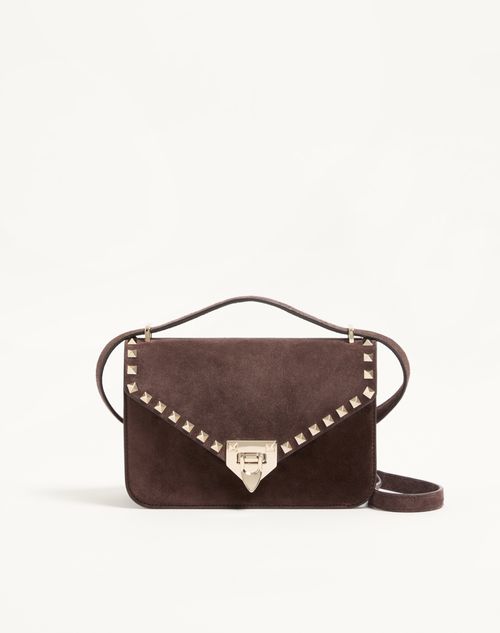 Valentino Garavani - ヴァレンティノ ガラヴァーニ ロックスタッズ スエード スモール ショルダーバッグ - エボニー - ウィメンズ - ショルダーバッグ